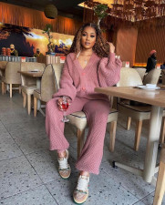 Loose V Neck Sweater Two Piece Pants Set NY-MY109
