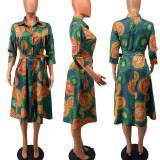 Print Long Sleeve Midi Dress XHXF-YS904