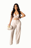 Solid Color Wrap Chest Loose Two Piece Pants Set XHXF-8593