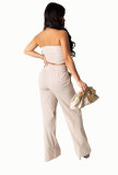 Solid Color Wrap Chest Loose Two Piece Pants Set XHXF-8593