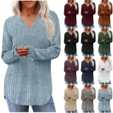 Loose V Neck Long Sleeve T Shirts GYZY-6685