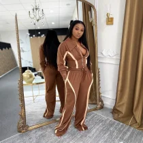 Color Block Loose Sport Two Piece Pants Set GFDY-1361