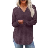Loose V Neck Long Sleeve T Shirts GYZY-6685