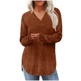 Loose V Neck Long Sleeve T Shirts GYZY-6685