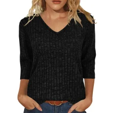 Long Sleeve V Neck T Shirt GYZY-6683