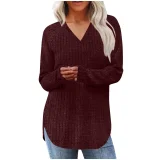 Loose V Neck Long Sleeve T Shirts GYZY-6685