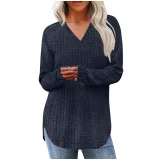 Loose V Neck Long Sleeve T Shirts GYZY-6685