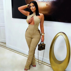 Gross Halterneck Denim Bandage Jumpsuit YRST-T182