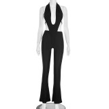 Deep V Neck Tie Up Halterneck Jumpsuit MXBF-J25JP251