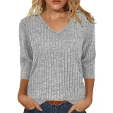 Long Sleeve V Neck T Shirt GYZY-6683