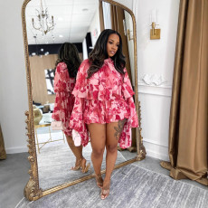 Print O Neck Lantern Sleeve Romper GFDY-1374