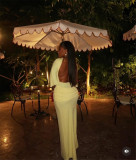Solid Color Half Sleeve Backless Maxi Dress YUMT-YQ0042