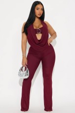 Halterneck Deep V Neck Jumpsuit GXIY-K25L1192
