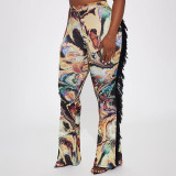 Colorful Print Tassel Fur Patchwork Pants MXBF-J25PT288