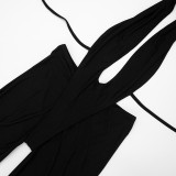 Deep V Neck Tie Up Halterneck Jumpsuit MXBF-J25JP251