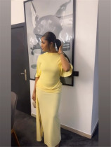 Solid Color Half Sleeve Backless Maxi Dress YUMT-YQ0042