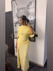 Solid Color Half Sleeve Backless Maxi Dress YUMT-YQ0042