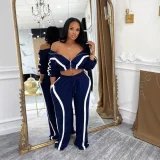 Color Block Loose Sport Two Piece Pants Set GFDY-1361