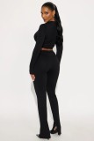 Long Sleeve Solid Crop Tops And Pants Suit GXIY-K25L1198
