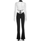 Deep V Neck Tie Up Halterneck Jumpsuit MXBF-J25JP251