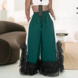 Plus Size Loose Patchwork Wide Leg Pants NNWF-8125