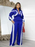 Color Block Zipper Loose Two Piece Pants Set GFDY-1364