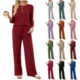 Solid Color Long Sleeve Two Piece Pants Set GYZY-6686