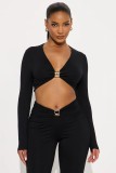 Long Sleeve Solid Crop Tops And Pants Suit GXIY-K25L1198