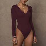 Long Sleeve V Neck Bodysuit GZJF-ZJ2201