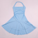 Solid Color Halterneck Mini Dress YMYF-9521