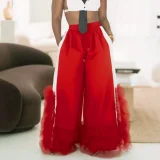 Plus Size Loose Patchwork Wide Leg Pants NNWF-8125