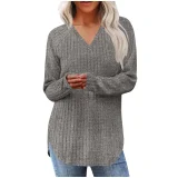 Loose V Neck Long Sleeve T Shirts GYZY-6685