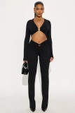 Long Sleeve Solid Crop Tops And Pants Suit GXIY-K25L1198