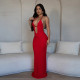 Deep V Neck Backless Tie Up Maxi Dress GZIY-6106