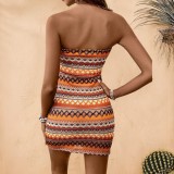 Stripe Print Knits Tube Top Mini Dress GZIY-6236