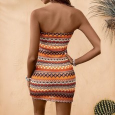 Stripe Print Knits Tube Top Mini Dress GZIY-6236