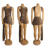 Leopard Print Sequin Lace Backless Mini Dress GZIY-6308