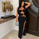 Hollow Out Patchwork High Split Maxi Dress GZIY-6200