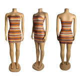 Stripe Print Knits Tube Top Mini Dress GZIY-6236