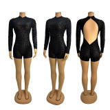 Long Sleeve Leopard Backless Romper GZIY-6117