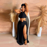 Contrast Color Patchwork Tie Up Maxi Dress GZIY-6188