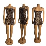 Leopard Print Sequin Sling Mini Dress GZIY-6110