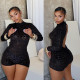 Long Sleeve Leopard Backless Romper GZIY-6117