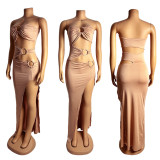 Hollow Out Patchwork High Split Maxi Dress GZIY-6200