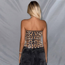 Leopard Print Sequin Tube Top Tank Tops GZIY-6020