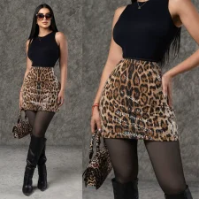 Leopard Print Wrap Chest Sequin Skirt GZIY-6018