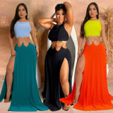 Contrast Color Patchwork Tie Up Maxi Dress GZIY-6188