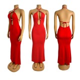 Deep V Neck Backless Tie Up Maxi Dress GZIY-6106