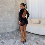 Long Sleeve Leopard Backless Romper GZIY-6117