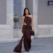 Single Shoulder Backless Pleated Maxi Dress GZIY-6238